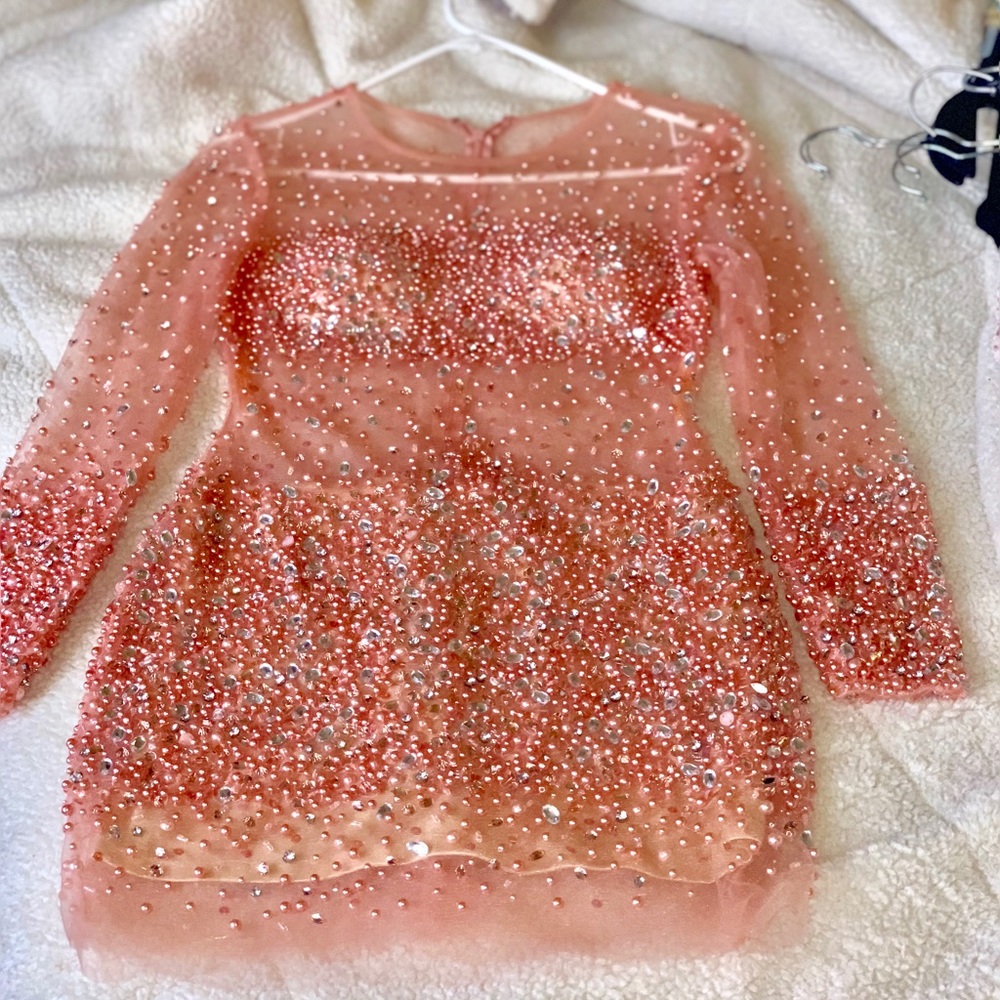 Rare and Hard to find Salmon  Beaded Sheer Dress!